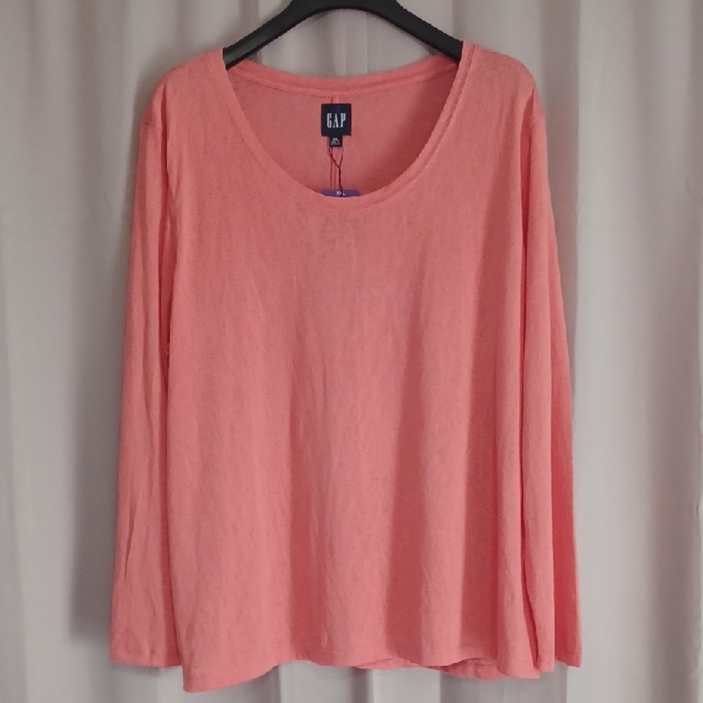 Gap Long Sleeve Scoop Neck Tee Coral XXL New With Tags Layering Basics